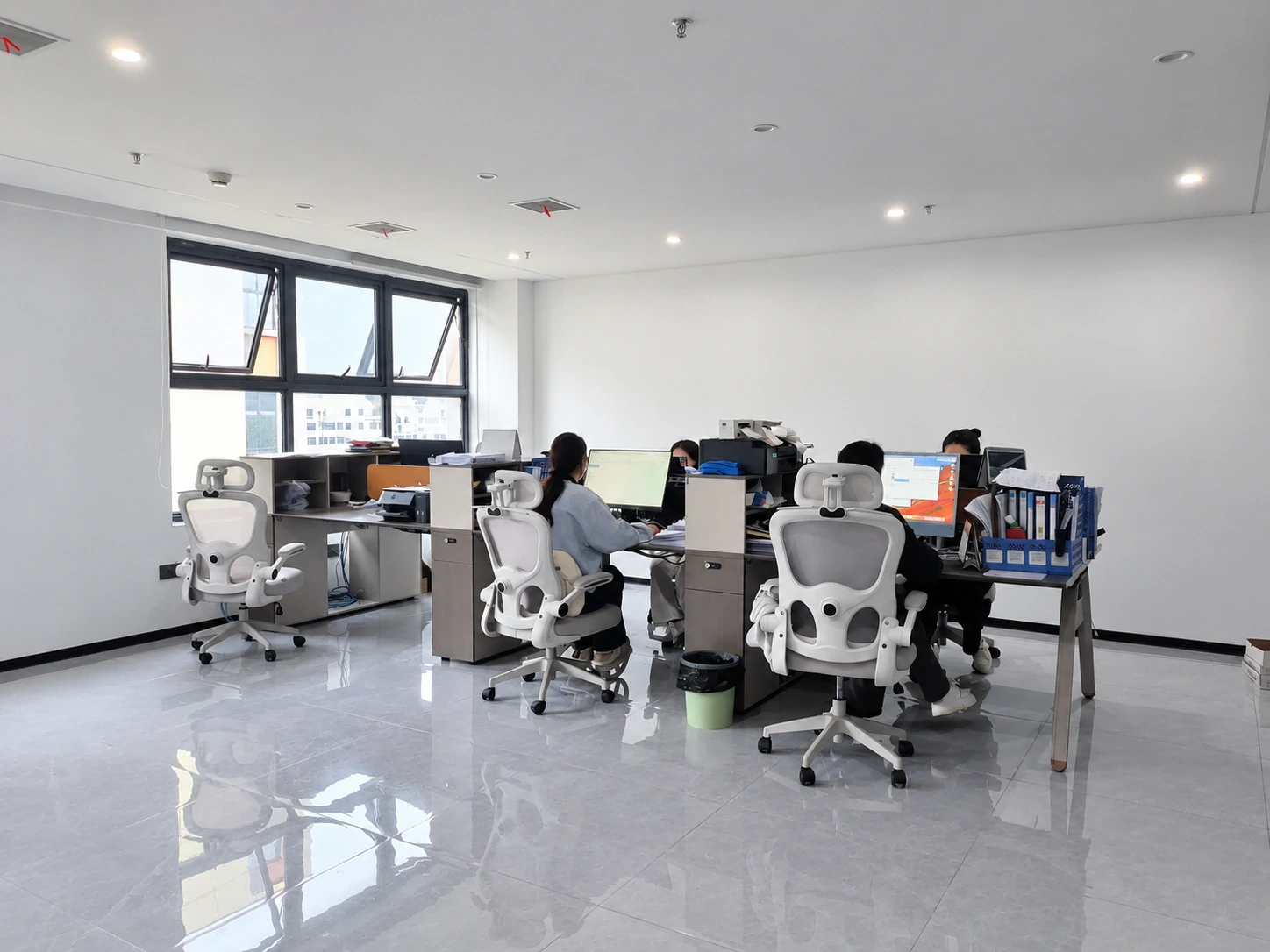 Office workstations used for factory coordination