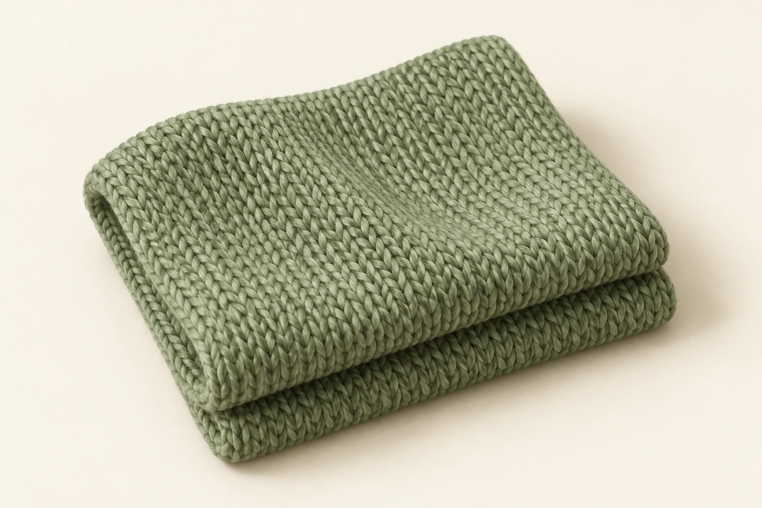 Sage plain-knit swatch with a regular loop structure