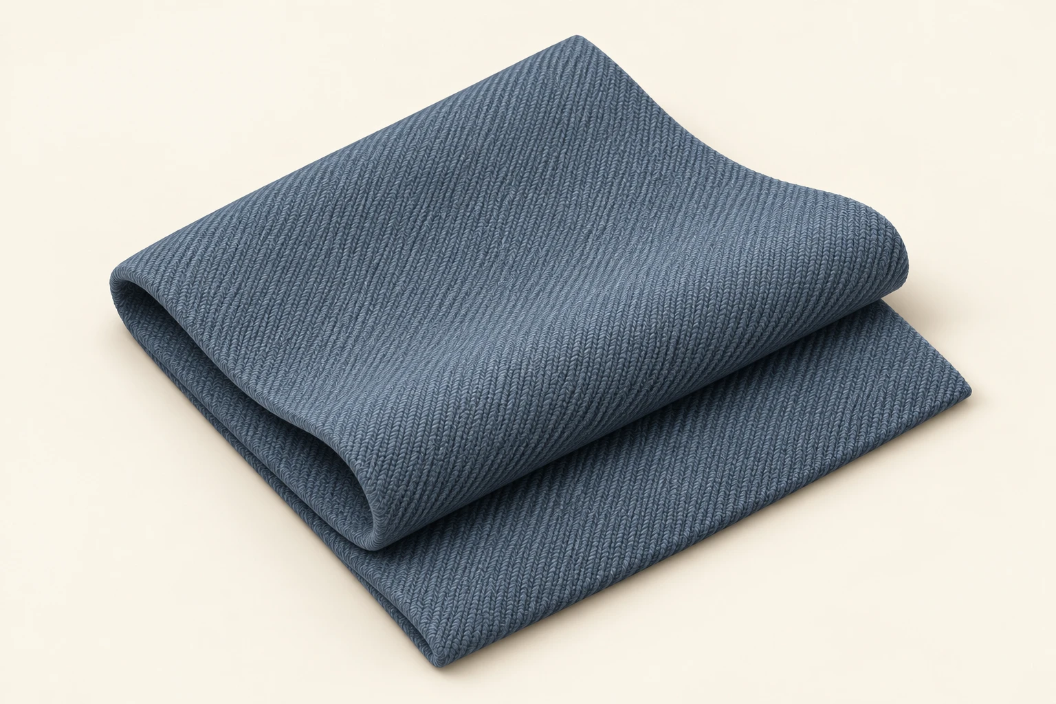 Blue folded textile with a closely structured surface