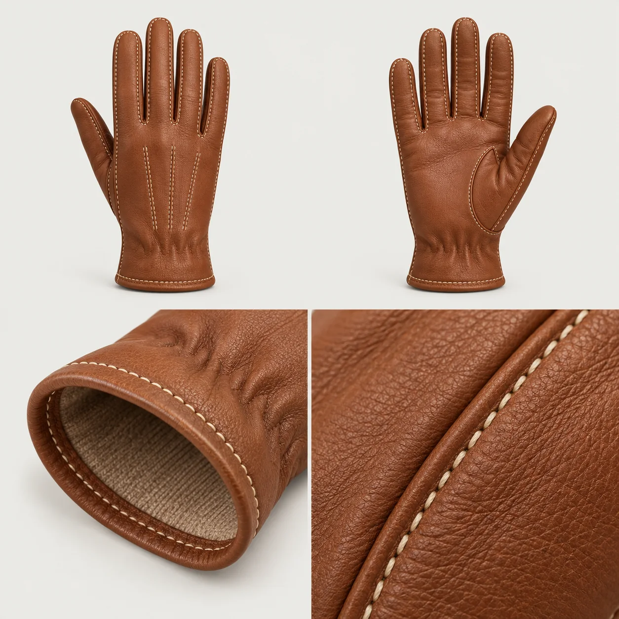 Contrast Seam Leather — Overall shape and back-of-hand construction