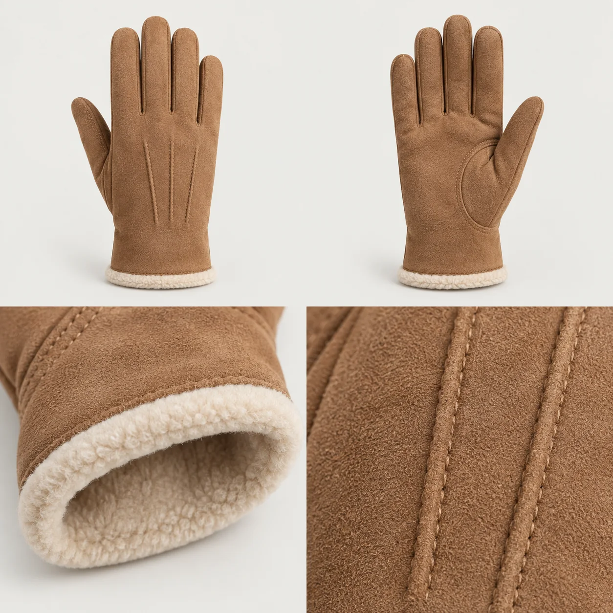 Lined Suede Winter — Overall shape and back-of-hand construction